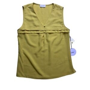 Milk + Honey Essentials‎ Tank Top Women S Yellow NEW Pleated V-Neck Blouse